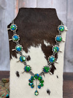 Handmade Sterling Silver Peacock Dahlia Beaded Necklace with Signed Nizhoni