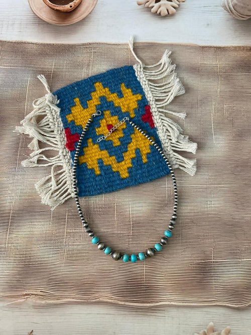 Handmade Sterling Silver Kingman Turquoise Beaded Necklace "Signed Nizhoni"