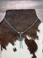 Handmade Sterling Silver Kingman Turquoise Beaded Necklace with Signed Nizhoni