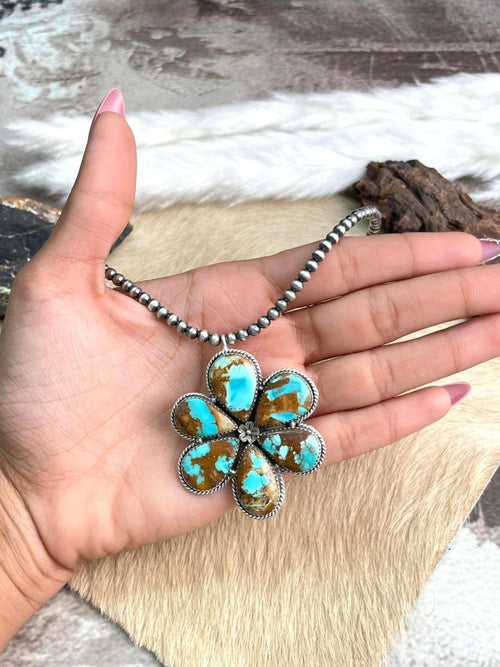 Handmade Sterling Silver Royston Ribbon Turquoise Beaded Necklace "Signed Nizhoni"