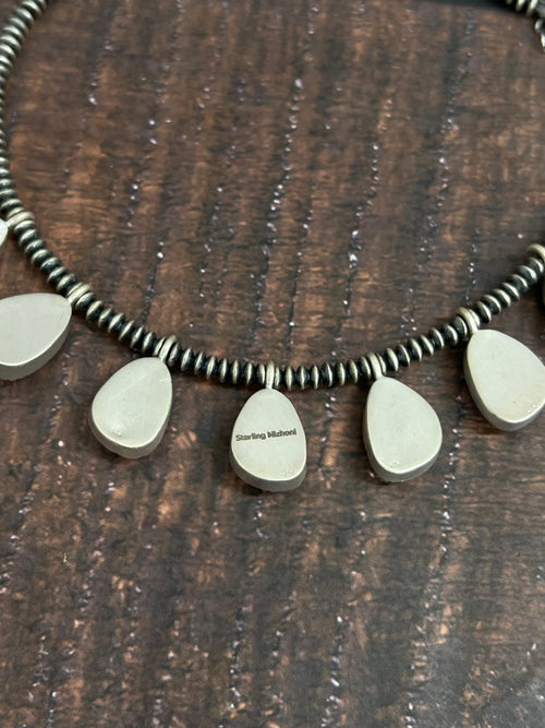 Handmade Sterling Silver Honey Dahlia Beaded Necklace with Signed Nizhoni