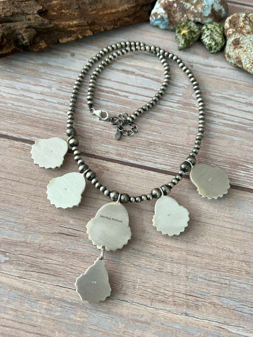 Handmade Sterling Silver Royston Ribbon Turquoise Beaded Necklace with Signed Nizhoni