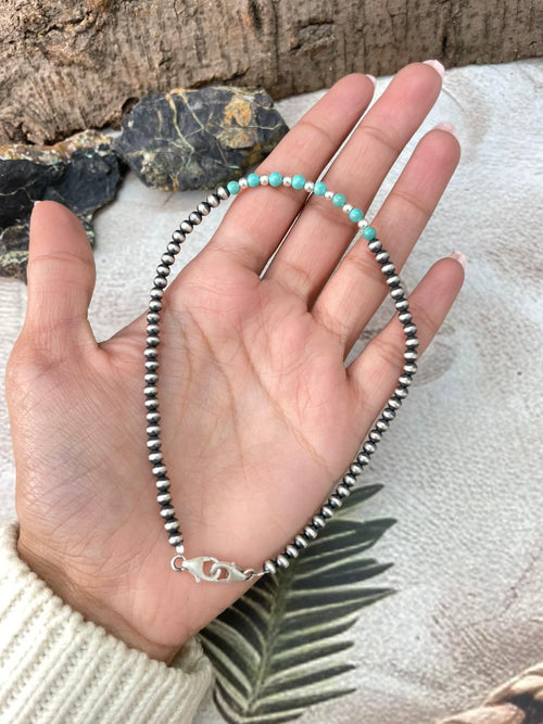 Handmade Sterling Silver Beaded Kingman Turquoise Hat Band