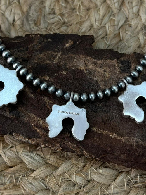 Handmade Sterling Silver White Buffalo Beaded Necklace "Signed Nizhoni"