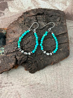 Handmade Sterling Silver Kingman Turquoise Hook Dangle Beaded Earrings