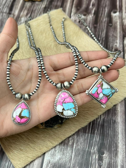 Handmade Sterling Silver Cotton Candy Beaded Necklace "Signed Nizhoni"