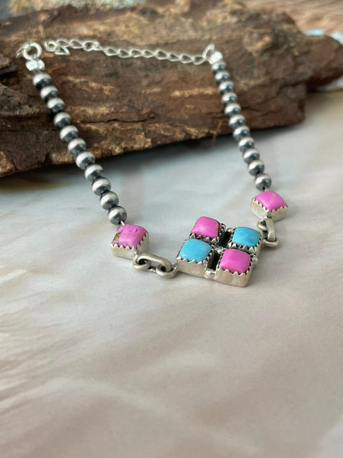 Handmade Sterling Silver Cotton Candy Beaded Bracelet "Signed Nizhoni"