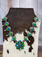 Handmade Sterling Silver Peacock Dahlia Beaded Necklace with Signed Nizhoni