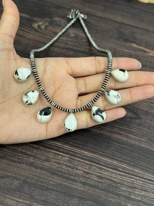 Handmade Sterling Silver Multi Stone Beaded Necklace with Signed Nizhoni