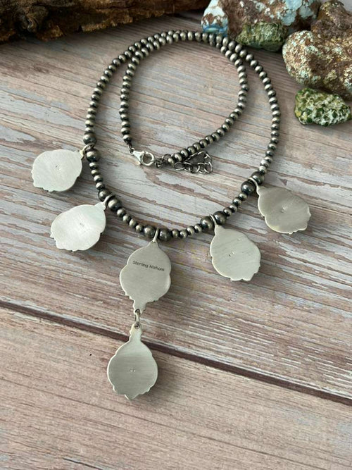 Handmade Sterling Silver Royston Ribbon Turquoise Beaded Necklace with Signed Nizhoni