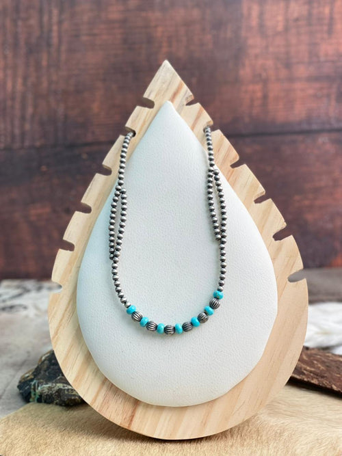 Handmade Sterling Silver Kingman Turquoise Beaded Necklace "Signed Nizhoni"