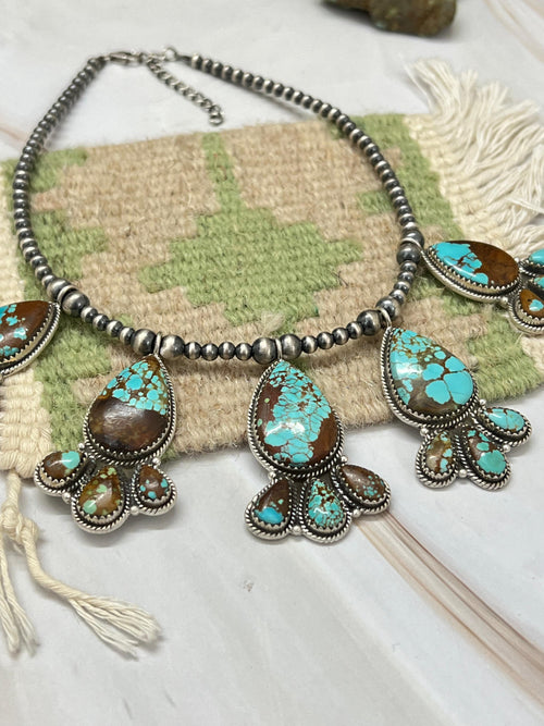 Handmade Sterling Silver Number 8 Turquoise Beaded Necklace with Signed Nizhoni