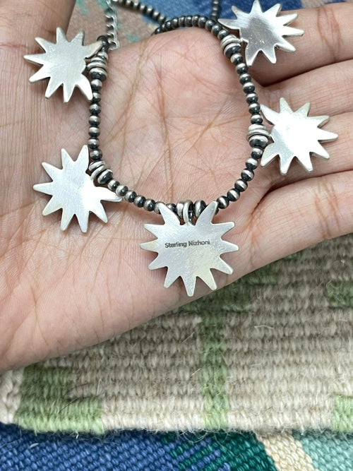 Handmade Sterling Silver Palomino Turquoise Beaded Necklace "Signed Nizhoni"