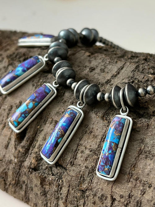 Handmade Sterling Silver Beaded Grape Dahlia Necklace "Signed Nizhoni" (5)