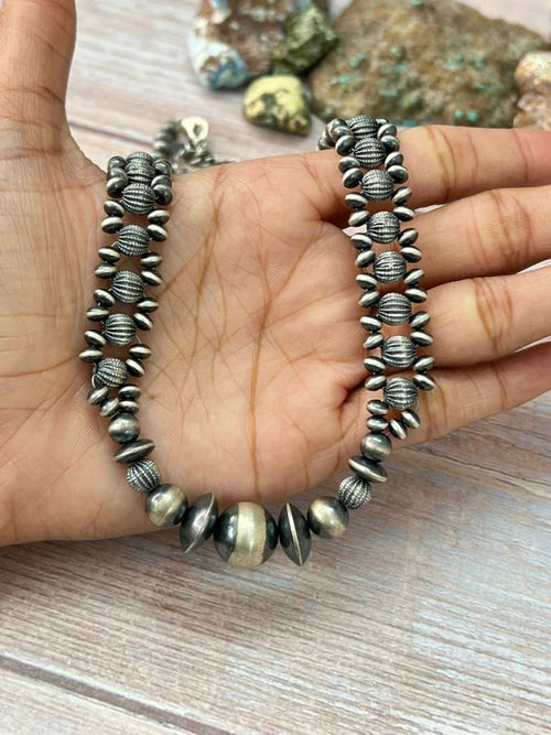Handmade Sterling Silver Beaded Necklace "Signed Nizhoni"
