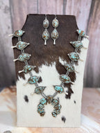 Handmade Sterling Silver Number 8 Turquoise Necklace Earrings Set, Signed Nizhoni