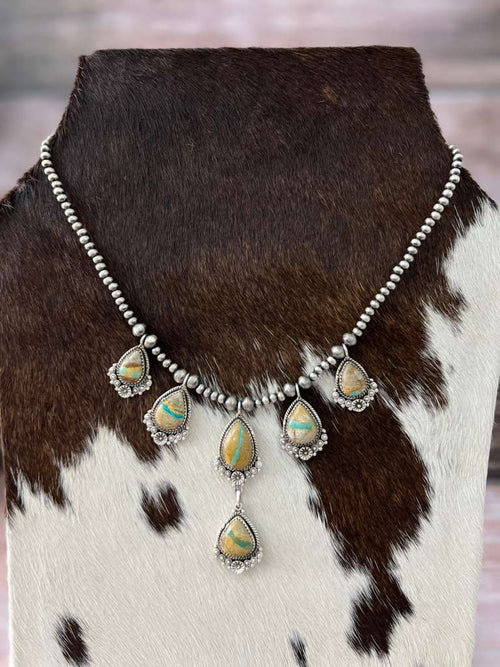 Handmade Sterling Silver Royston Ribbon Turquoise Beaded Necklace with Signed Nizhoni