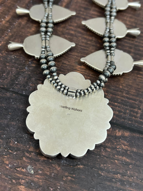 Handmade Sterling Silver Honey Dahlia Beaded Necklace with Signed Nizhoni