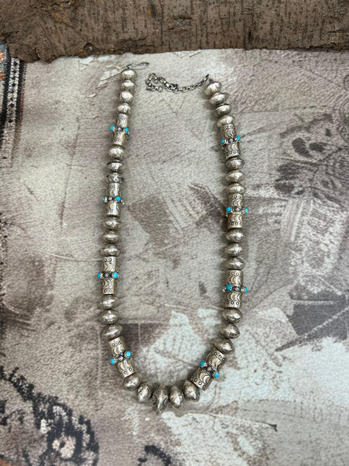 Handmade Sterling Silver & Turquoise Beaded Necklace Signed Nizhoni