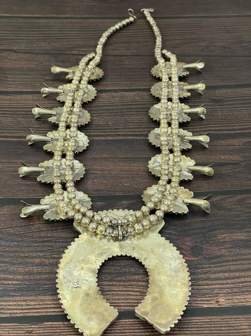 Handmade Sterling Silver Kachina Turquoise Beaded Necklace with Signed Nizhoni