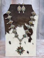 Handmade Sterling Silver Ribbon Royston Beaded Necklace Earrings Set, Signed Nizhoni