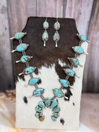 Handmade Sterling Silver Number 8 Turquoise Necklace Earrings Set, Signed Nizhoni