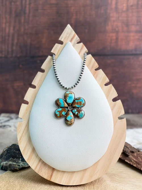 Handmade Sterling Silver Royston Ribbon Turquoise Beaded Necklace "Signed Nizhoni"