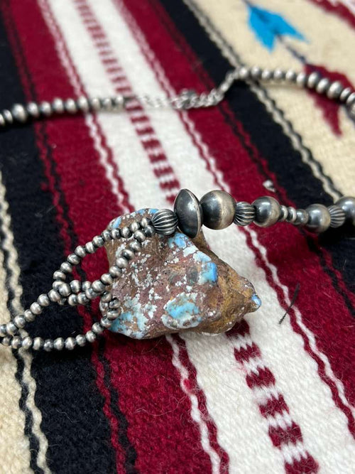 Handmade Sterling Silver Beaded Necklace with Signed Nizhoni