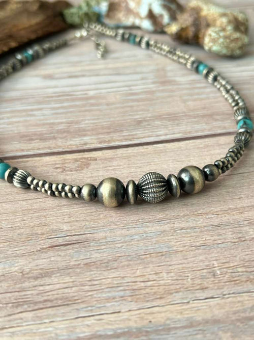 Handmade Sterling Silver Kingman Turquoise Beaded Necklace with Signed Nizhoni (8)