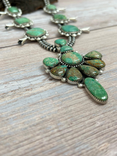 Handmade Sterling Silver Mantis Turquoise Beaded Blossom Necklace Signed Nizhoni