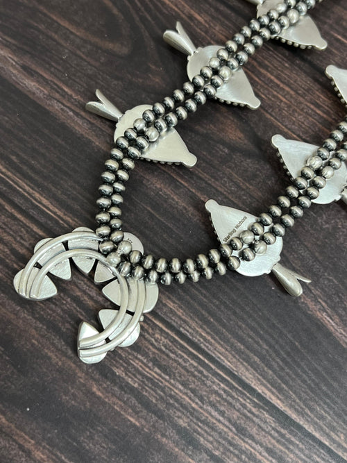 Handmade Sterling Silver South Hill Turquoise Beaded Necklace with Signed Nizhoni