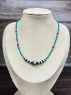 Handmade Sterling Silver Kingman Turquoise Beaded Necklace with Signed Nizhoni
