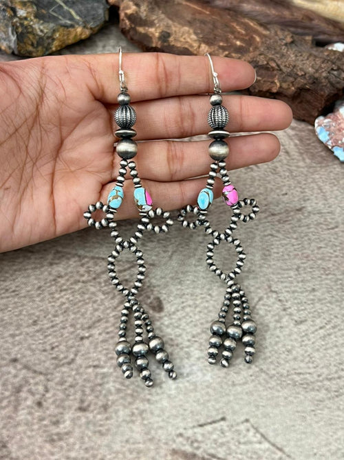Handmade Sterling Silver Cotton Candy Hook Dangle Beaded Earrings