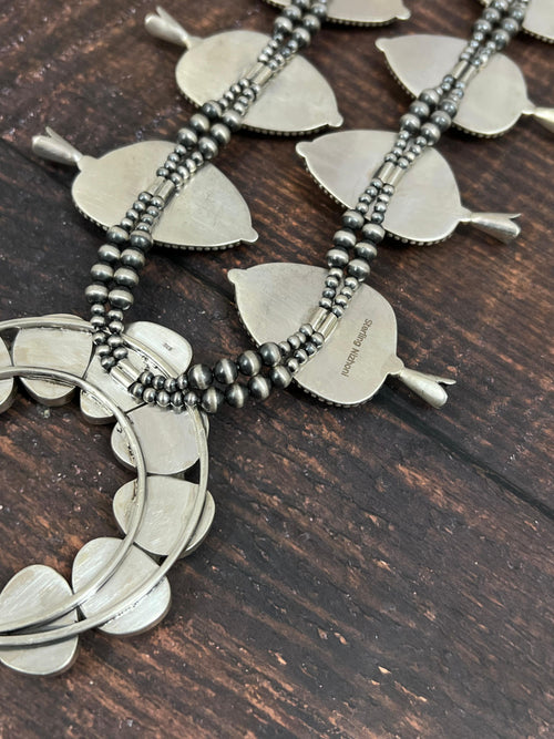 Handmade Sterling Silver Peacock Dahlia Beaded Necklace with Signed Nizhoni