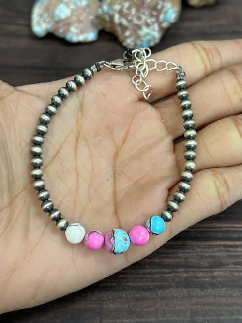 Handmade Sterling Silver Cotton Candy Beaded Bracelet with Signed Nizhoni (5)