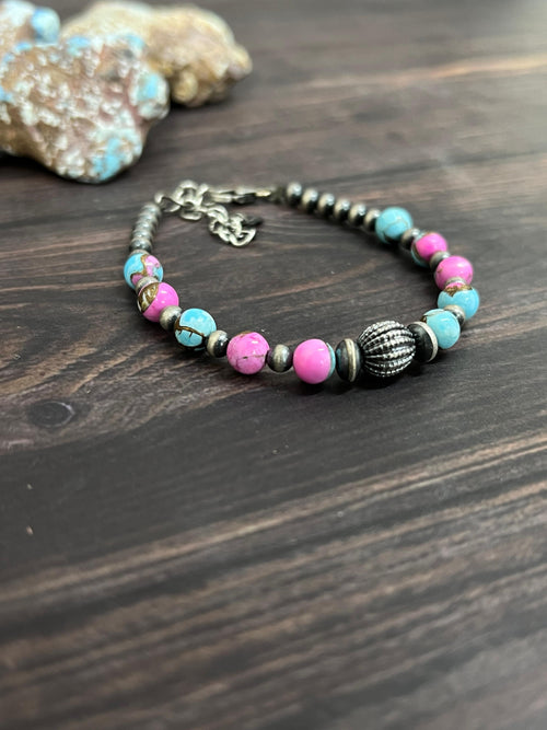 Handmade Sterling Silver Cotton Candy Beaded Bracelet with Signed Nizhoni (6)