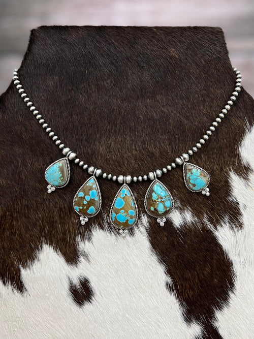 Handmade Sterling Silver Number 8 Turquoise Beaded Necklace Signed Nizhoni