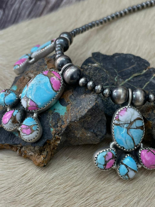 Handmade Sterling Silver Cotton Candy Beaded Necklace "Signed Nizhoni"