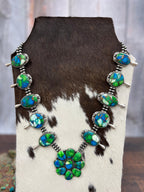 Handmade Sterling Silver Peacock Dahlia Beaded Necklace with Signed Nizhoni