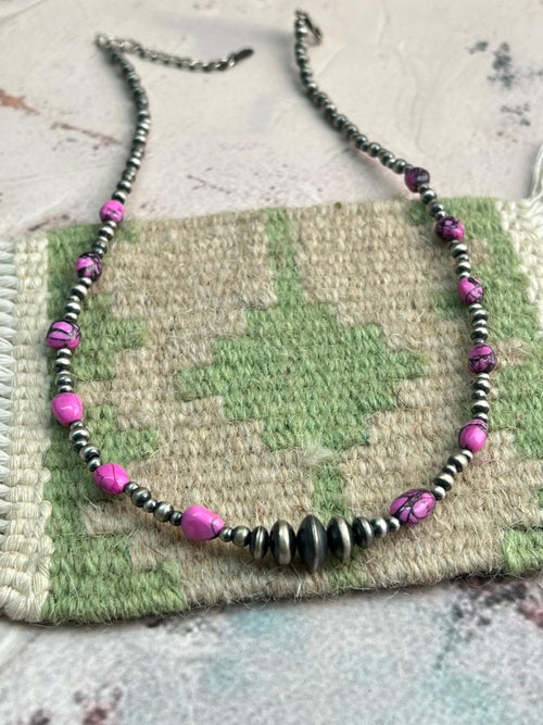 Handmade Sterling Silver Beaded Cherry Blossom Necklace 16” Plus Extender