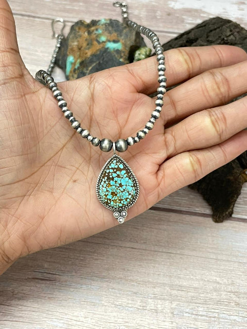 Handmade Sterling Silver Number 8 Turquoise Beaded Necklace "Signed Nizhoni"
