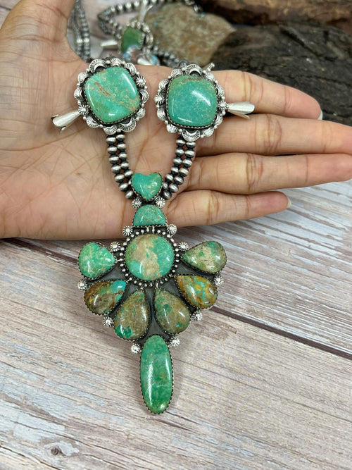 Handmade Sterling Silver Mantis Turquoise Beaded Blossom Necklace Signed Nizhoni