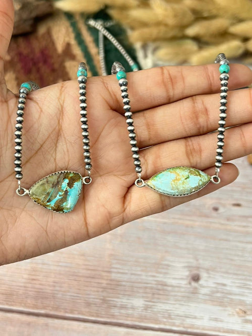 Handmade Sterling Silver Royston Ribbon Turquoise Beaded Necklace "Signed Nizhoni"