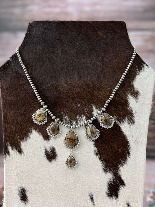 Handmade Sterling Silver Royston Ribbon Turquoise Beaded Necklace with Signed Nizhoni