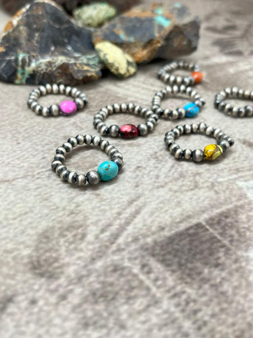 THE VENICE Handmade Sterling Silver Beaded Multi Stone Adjustable Ring "Signed Nizhoni"