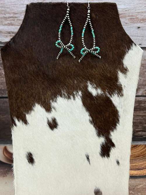 Handmade Sterling Silver Beaded Kingman Turquoise Hook Dangle Bow Earrings