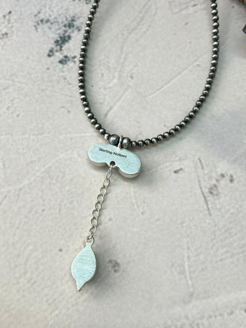 Handmade Sterling Silver White Water Turquoise Beaded Necklace "Signed Nizhoni"