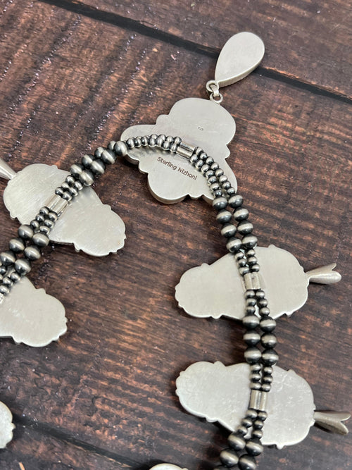 Handmade Sterling Silver Honey Dahlia Necklace with Signed Nizhoni