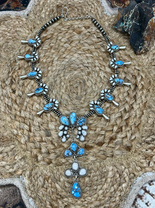 Handmade Sterling Silver Golden Hills with White Collection Beaded Necklace "Signed Nizhoni"