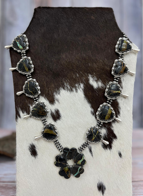 Handmade Sterling Silver Black Jack Beaded Necklace with Signed Nizhoni